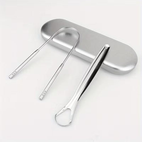 2pcs Stainless Steel Tongue Scrapers with Large Case